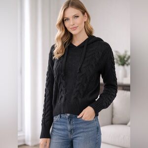 Aéropostale Black Cable Knit Hooded Sweater – Size M – Cozy Pullover